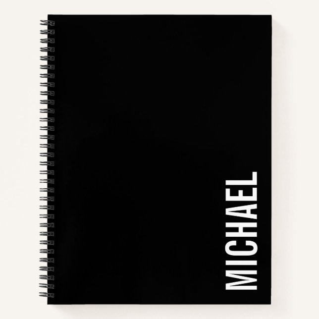 Black Modern Minimalist Personalised Name Notebook (Front)