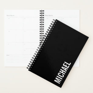 Black Modern Minimalist Personalised Name Planner