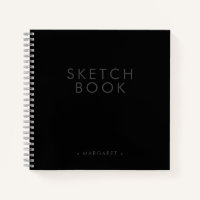Black Modern Minimalist Personalised Sketchbook