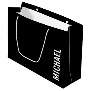 Black Modern Minimalist Personalized Name Large Gift Bag