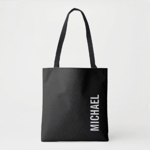 Black Modern Minimalist Personalized Name Tote Bag