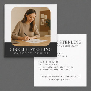 Black Modern Minimalist Photo Simple Professional  Square Business Card