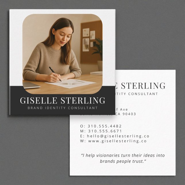 Black Modern Minimalist Photo Simple Professional  Square Business Card (Creator Uploaded)
