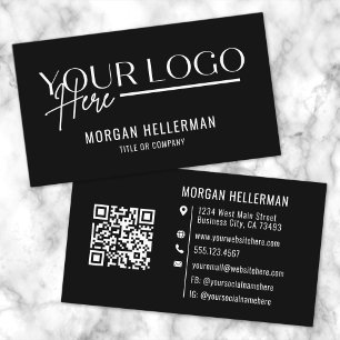Black Modern Minimalist Professional Logo QR Code Business Card