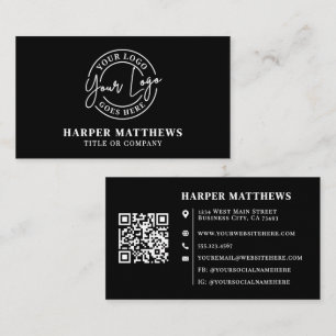 Black Modern Minimalist Professional Logo QR Code Business Card