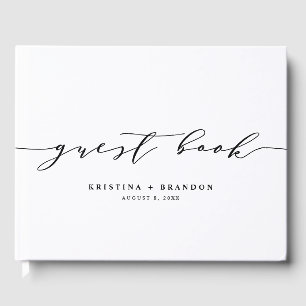 Black Modern Minimalist Script Photo Wedding Guest Book