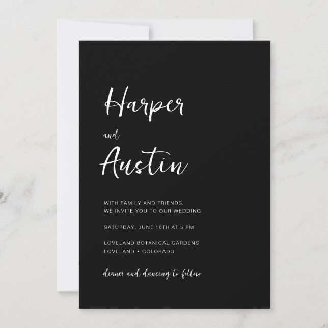 Black Modern Minimalist Script Wedding Invitation (Front)