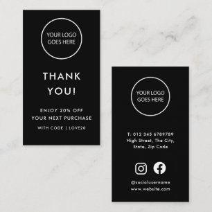 Black Modern Minimalist Thank You Discount Card