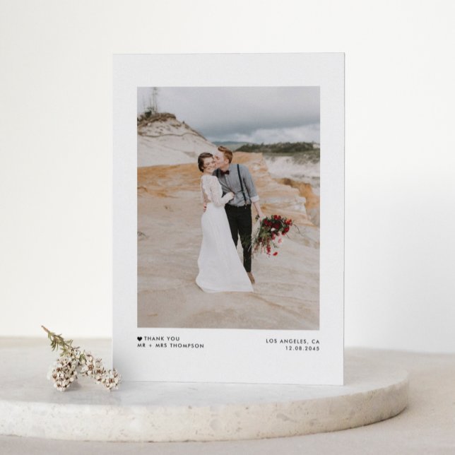 Black Modern Minimalist Typography Photo Wedding  Thank You Card (Creator Uploaded)
