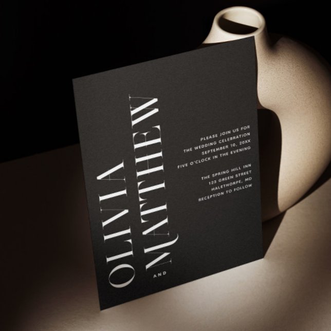 Black modern minimalist wedding + QR details Invitation (Creator Uploaded)