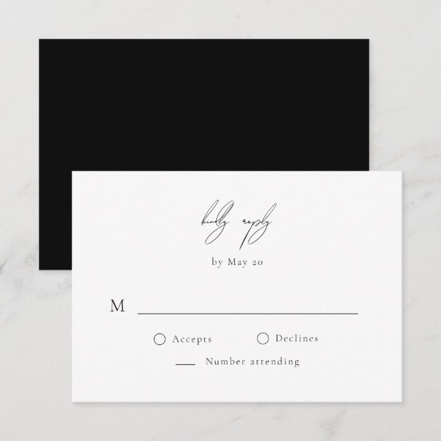 Black Modern Minimalist Wedding RSVP Response Card (Front/Back)