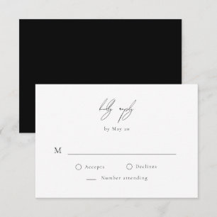 Black Modern Minimalist Wedding RSVP Response Card