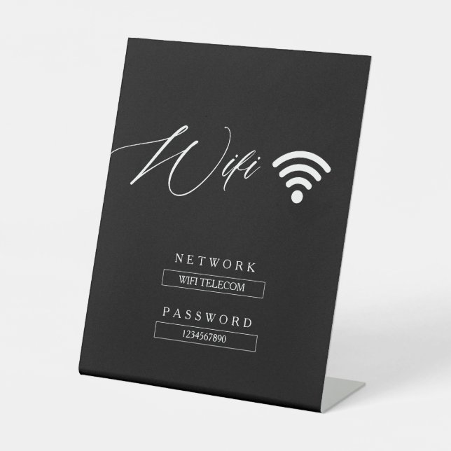 Black Modern Minimalist WiFi Password Wedding Sign (Front)