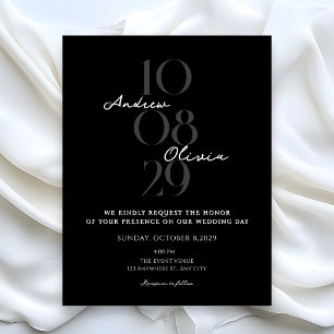 Black Modern minimlaist wedding date Invitation