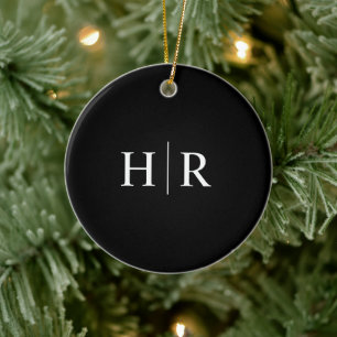 Black Modern Monogram Ceramic Tree Decoration