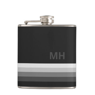 Black Modern Monogram Hip Flask