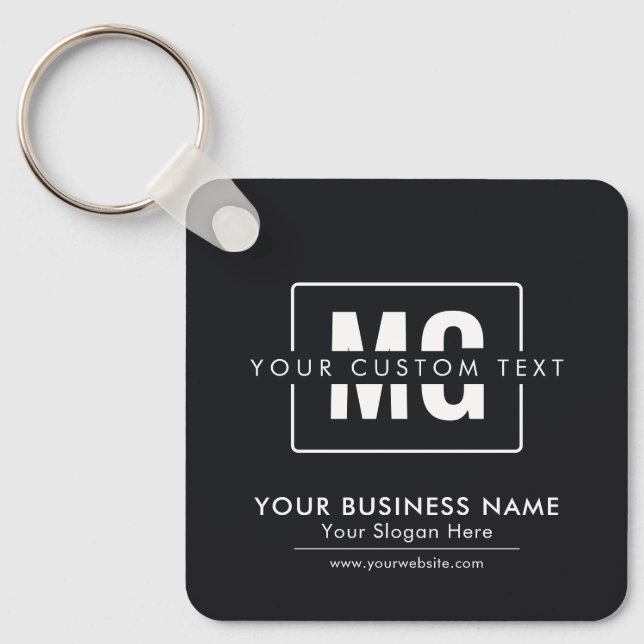 Black Modern Monogram Logo Promotional Business Key Ring (Front)