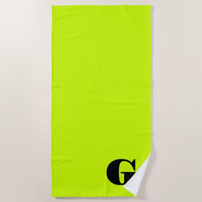 Black Modern Monogram | Neon Lime Yellow    Beach Towel (Front)