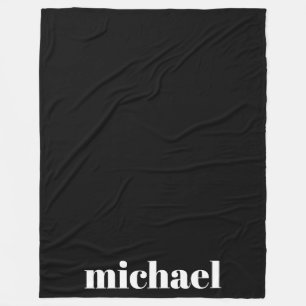 Black Modern Monogram Personalised Name Fleece Blanket