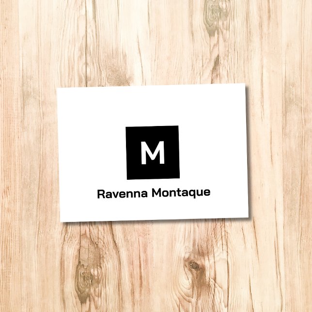 Black Modern Monogram Personalized Name Simple Note Card (Creator Uploaded)