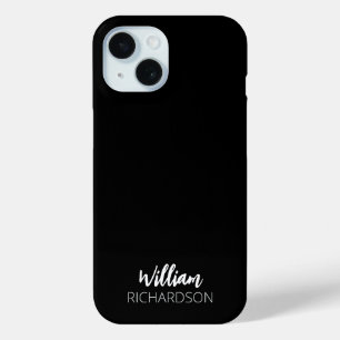 Black Modern Monogram Script Name iPhone 15 Case