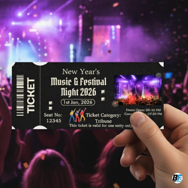Black Modern New Year's Music Festival Entry Tkt Invitation (Creator Uploaded)