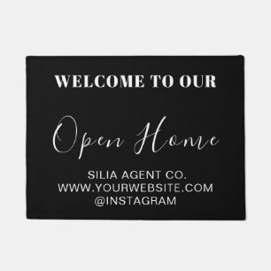 Black Modern Open House Real Estate Realtor Doormat
