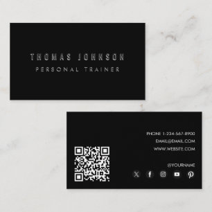 Black Modern Personal Trainer Fitness QR Code Business Card