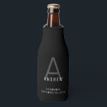 Black Modern Personalised Groomsmen Name Bottle Cooler<br><div class="desc">Modern understated subtle monogram initial and custom name a neoprene beer bottle insulated holder a classic minimal,  professional-looking sans-serif font for a simple and timeless masculine look any guy or minimalist would appreciate.</div>