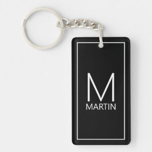 Black Modern Personalised Monogram and Name Key Ring