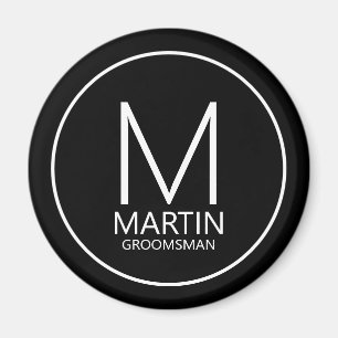 Black Modern Personalised Monogram&Name Groomsmen Magnet
