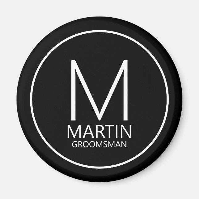 Black Modern Personalised Monogram&Name Groomsmen Magnet (Front)