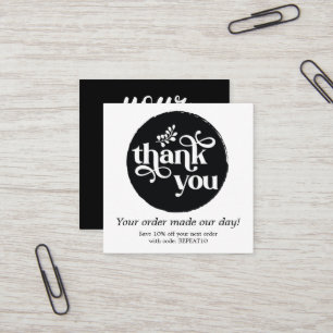 Black Modern Personalised Order Circle Thank You Square Business Card