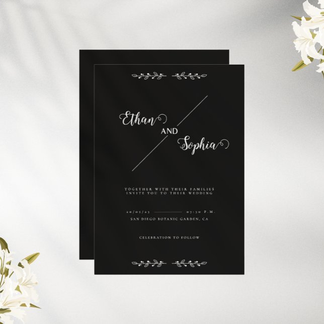 Black Modern Personalised Wedding Invitation Card (Creator Uploaded)