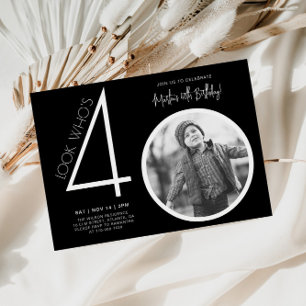 Black Modern Photo 40th Birthday Invitation