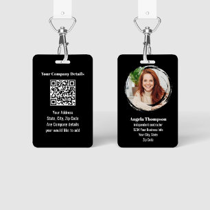 Black Modern Photo QR Code Employee ID Badge