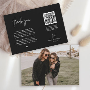 Black Modern Photo QR Code Thank You Card