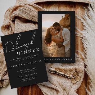 Black Modern Photo Rehearsal Dinner Night Invitation