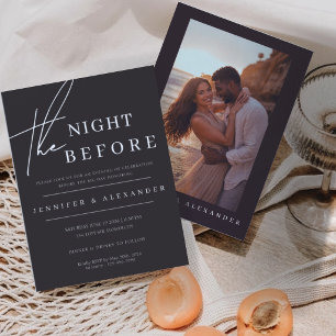 Black Modern Photo Rehearsal Dinner Night  Invitation