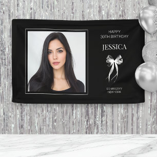 Black Modern Photo Thirty Bow Happy 30th Birthday Banner