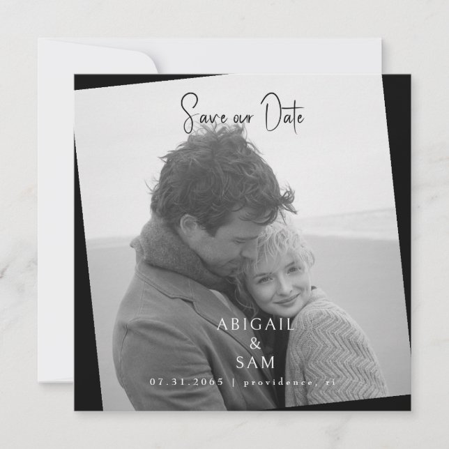  Black Modern Photo Wedding Square Save the Date Invitation (Front)