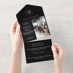 Black Modern Professional Business Event Design All In One Invitation
