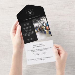 Black Modern Professional Business Event Design All In One Invitation