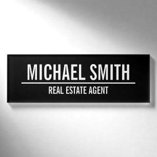 Black Modern Professional Personalised Name Tag