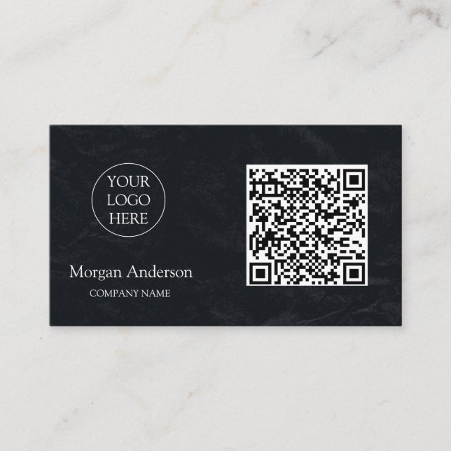 Black Modern Professional QR Code Business Logo  Business Card (Front)
