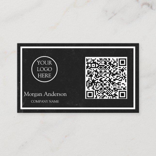 Black Modern Professional QR Code Business Logo  Business Card (Front)
