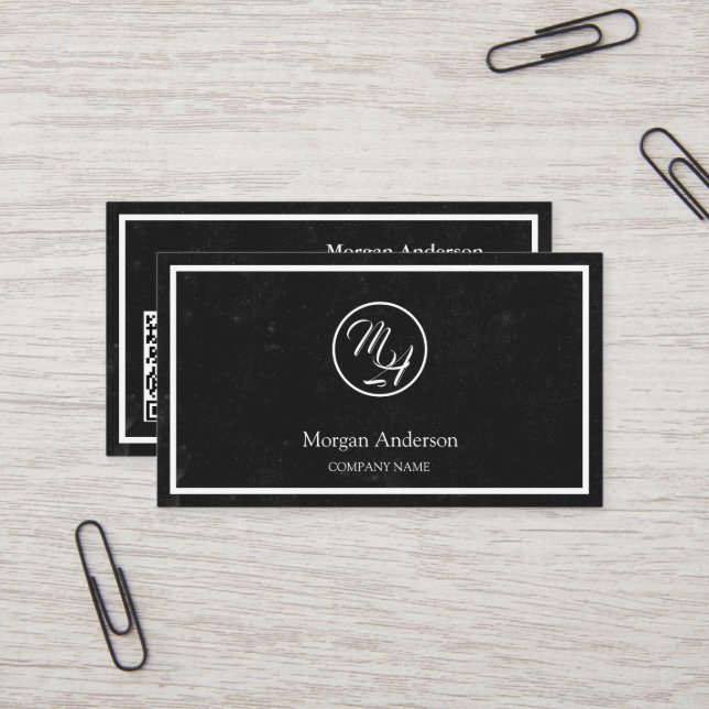 Black Modern Professional QR Code Business Logo  Card (Front/Back In Situ)
