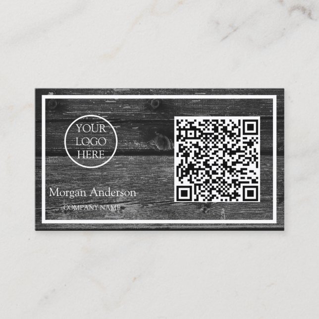 Black Modern Professional QR Code Business Logo  Card (Front)