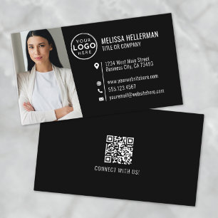 Black Modern Professional QR Code Photo Logo Business Card