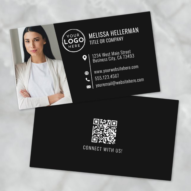 Black Modern Professional QR Code Photo Logo Business Card (Black Modern Professional QR Code Photo Logo Business Card )